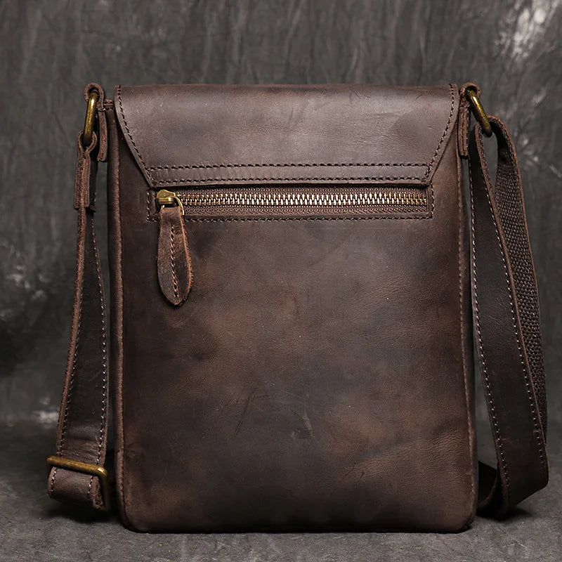 Vintage Schoudertas Eenvoudige Crossbody Tas Echt Lederen Herentas Ipad-tas Met Grote Capaciteit - Donkerbruin