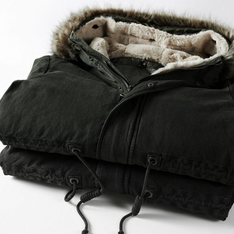 Dikke Warme Herenparka Met Bontkraag Winterparka's Hoge Kwaliteit Winddichte Katoenen Lange Jas Met Capuchon - Groen