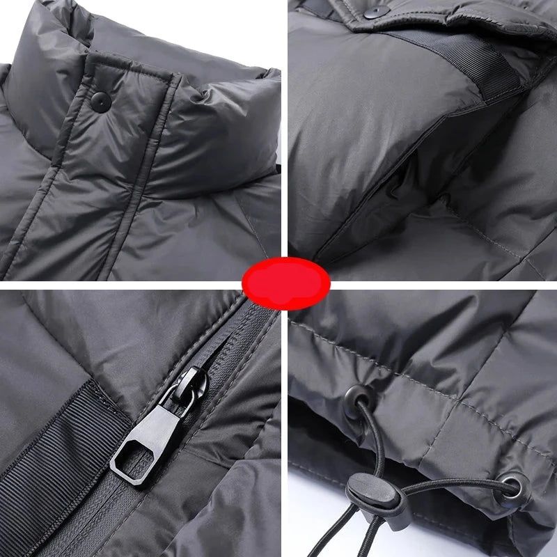 Gewatteerde Herenjas Winter Witte Eendendons Pluizige Puffer Bovenkleding Zwarte Overmaatse Jas Voor Heren - Zwart