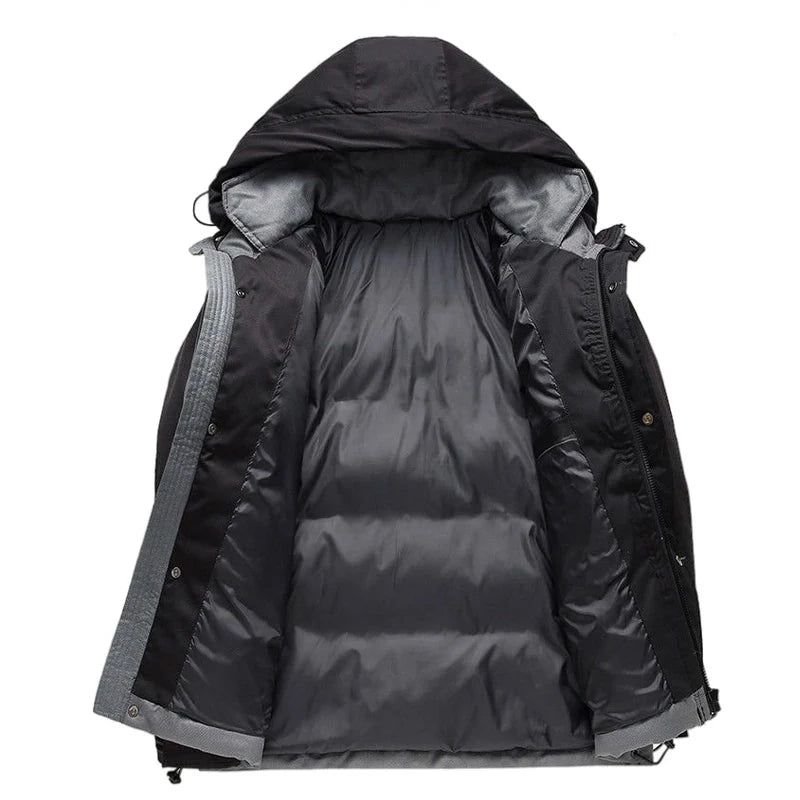 Heren Parka Winter Trendy Katoenen Jas Dikkere Streep Winddichte Losse Buitenjas Met Capuchon - Zwart