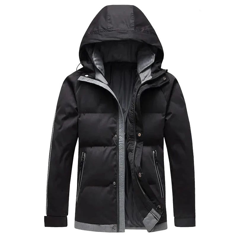 Heren Parka Winter Trendy Katoenen Jas Dikkere Streep Winddichte Losse Buitenjas Met Capuchon - Zwart