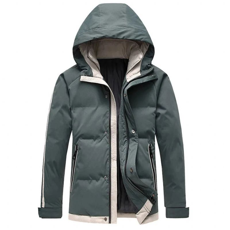 Heren Parka Winter Trendy Katoenen Jas Dikkere Streep Winddichte Losse Buitenjas Met Capuchon - Zwart