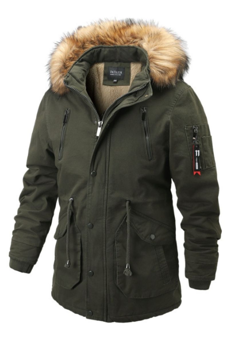 Heren Parka's Met Capuchon Winter Casual Warm Dikker Bontkraag Jas Afneembare Hoed Fleece Mannelijke Bovenkleding Overjas