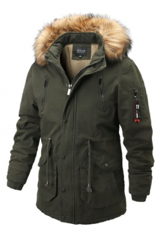 Heren Parka's Met Capuchon Winter Casual Warm Dikker Bontkraag Jas Afneembare Hoed Fleece Mannelijke Bovenkleding Overjas