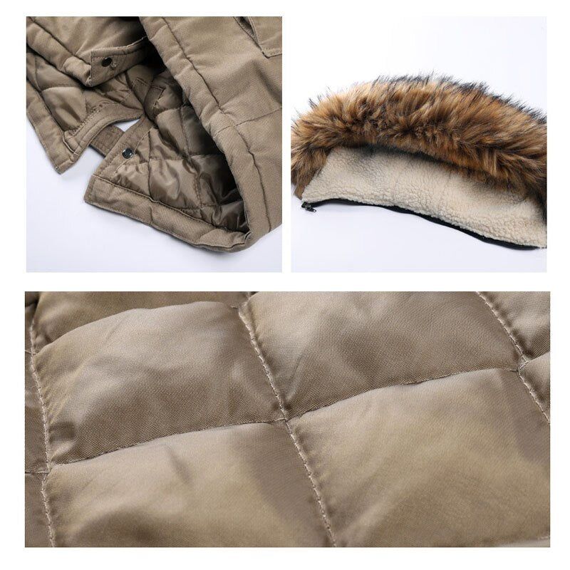 Heren Parka's Met Capuchon Winter Casual Warm Dikker Bontkraag Jas Afneembare Hoed Fleece Mannelijke Bovenkleding Overjas - Zwart