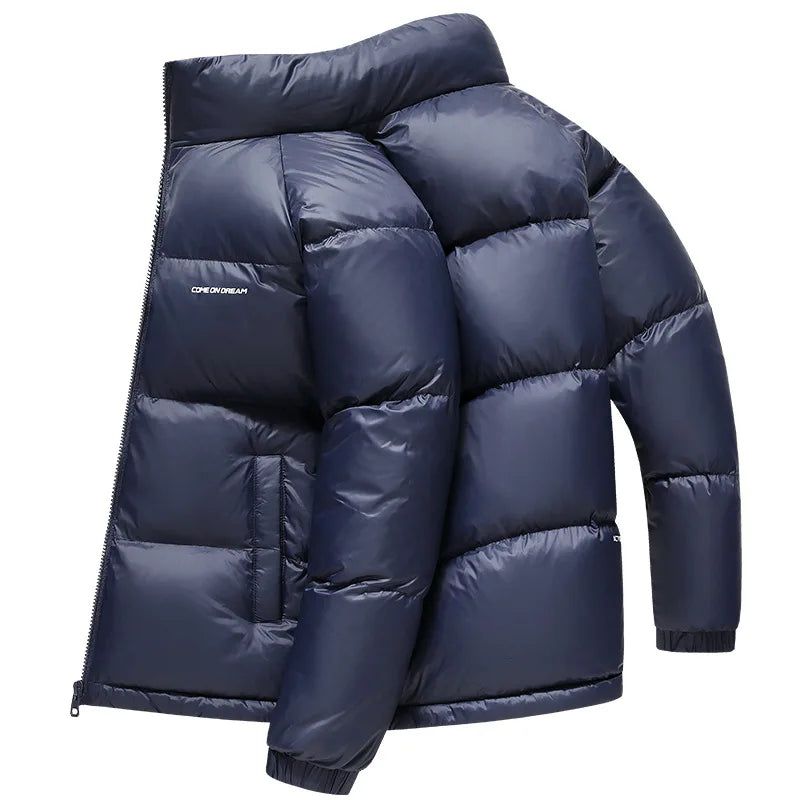 Heren Verdikte Warme Donsjas Koudbestendig Winddicht Opstaande Kraag Eendjas Comfort Eenvoudige Winterjassen - Blauw