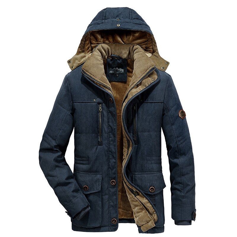 Heren Winter Dikke Warme Militaire Jassen Parka's Casual Slanke Multi-pocket Katoenen Gewatteerde Met Capuchon Fleece - Legergroen