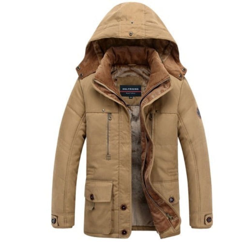 Heren Winterjassen Dikkere Parka Met Capuchon Warm Houden Jassen Rits Katoenen Overjassen Stijlvolle Kleding - Koffie