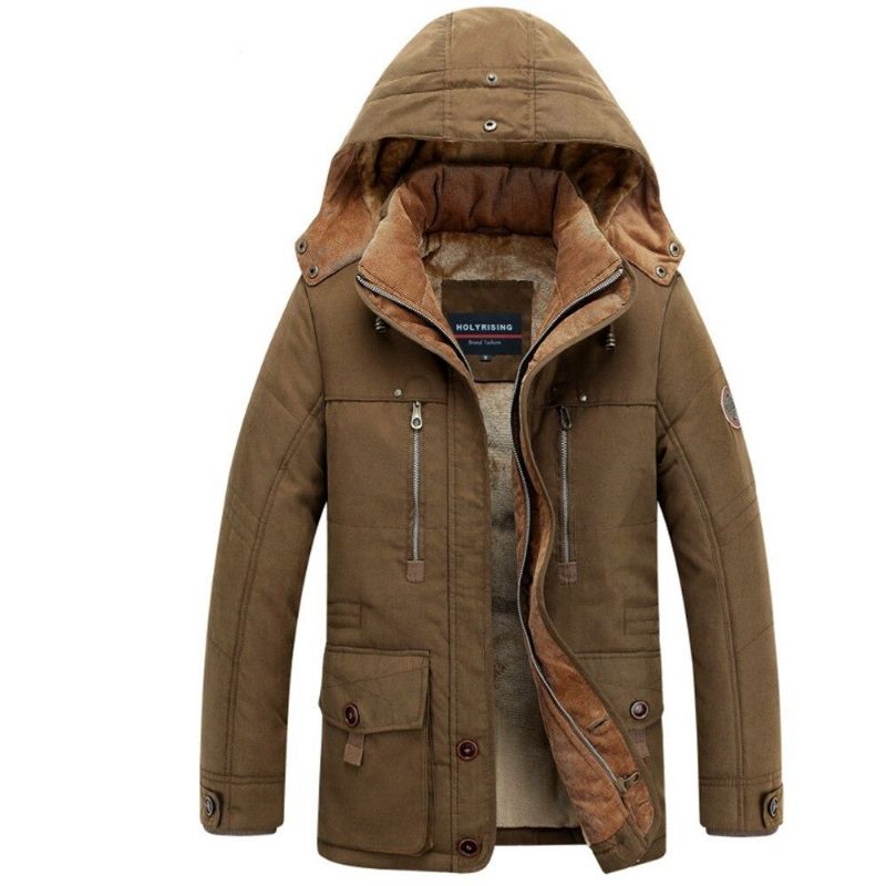 Heren Winterjassen Dikkere Parka Met Capuchon Warm Houden Jassen Rits Katoenen Overjassen Stijlvolle Kleding - Koffie