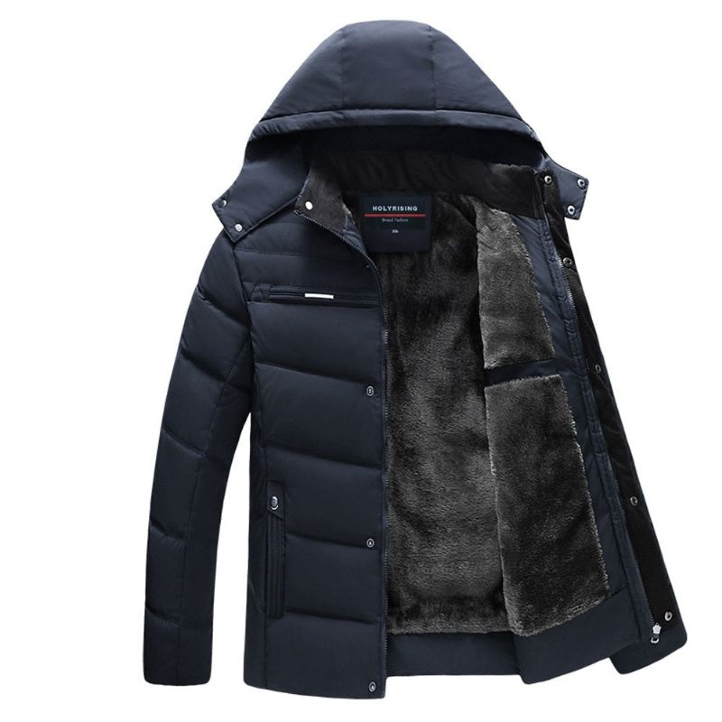 Herenparka Dikke Winterjas Warme Capuchon Windpoof Uitloper Herenkleding - Zwart