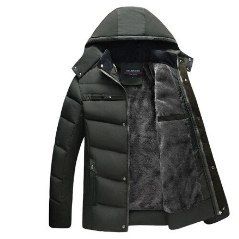 Herenparka Dikke Winterjas Warme Capuchon Windpoof Uitloper Herenkleding - Zwart