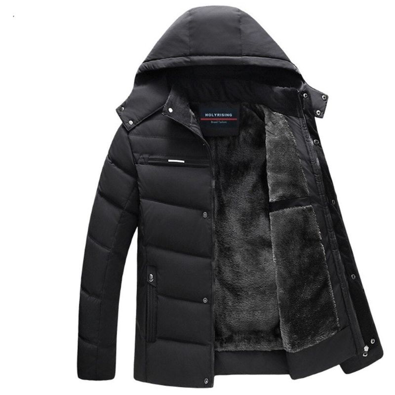 Herenparka Dikke Winterjas Warme Capuchon Windpoof Uitloper Herenkleding - Zwart