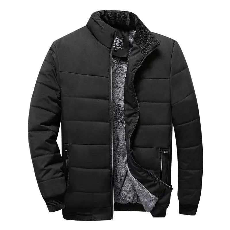 Jas Heren Dikke Fleece Parka's Rits Warm Uitloper Slanke Casual Jassen Winter Windjack Herenkleding - Zwart