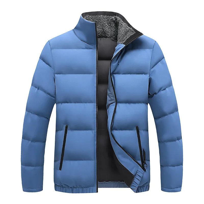 Jas Heren Parka's Winter Dikke Jas Jas Casual Effen Mannelijke Stand Kraag Jassen Bovenkleding - Blauw