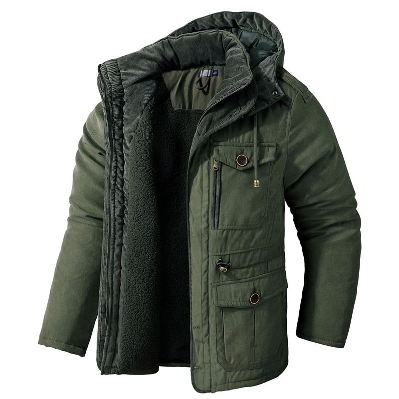 Mannen Dikke Warme Winterparka's Casual Fleece Gewatteerde Jassen Windjack Met Capuchon Amerikaanse Maat Militaire Leger Cargokleding - Legergroen