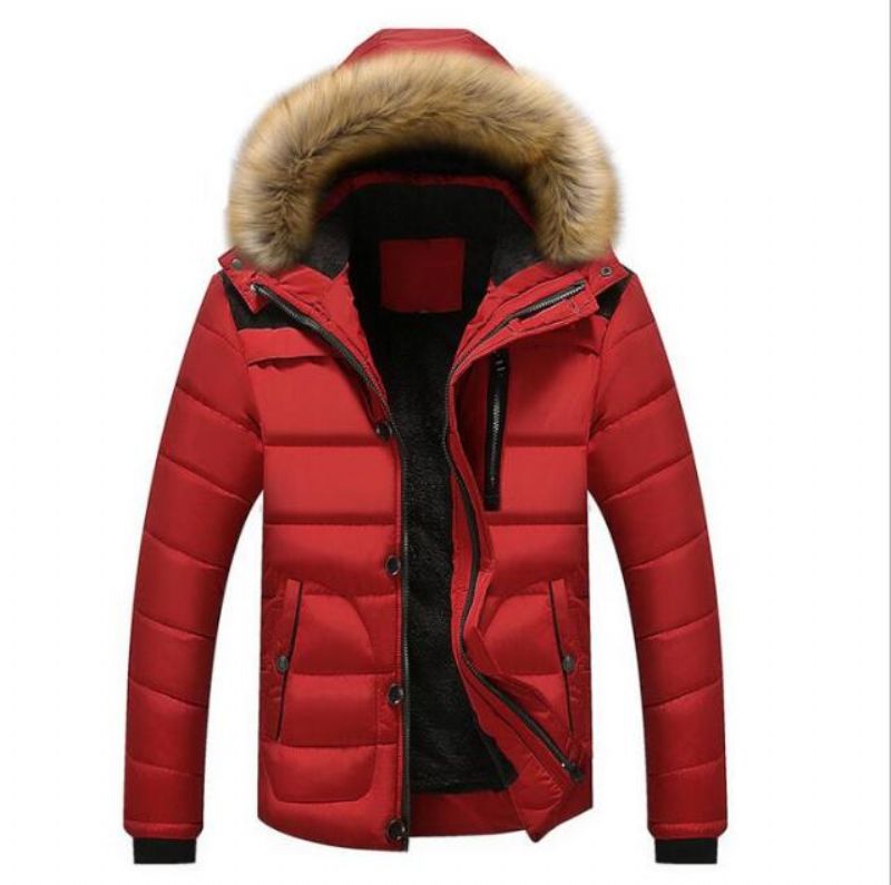 Stijl Winterjassen Herenjassen Mannelijke Parka's Casual Dikke Uitloper Fleecejassen Met Capuchon Warme Overjassen Herenkleding - Rood