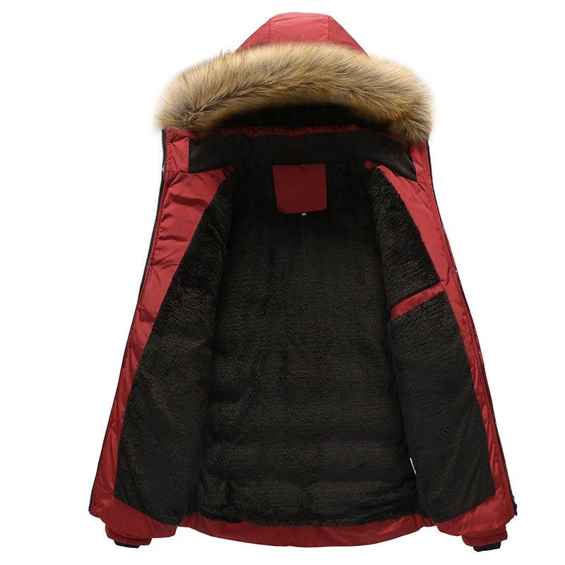 Stijl Winterjassen Herenjassen Mannelijke Parka's Casual Dikke Uitloper Fleecejassen Met Capuchon Warme Overjassen Herenkleding - Rood