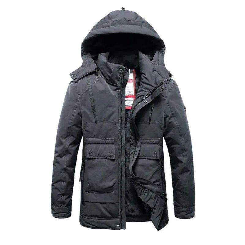 Winter Heren Dikker Jas Casual Capuchon Warm Windjack Parka's Man - Zwart