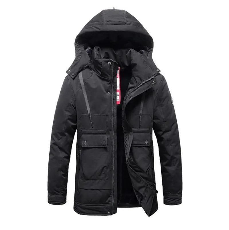 Winter Heren Dikker Jas Casual Capuchon Warm Windjack Parka's Man - Zwart