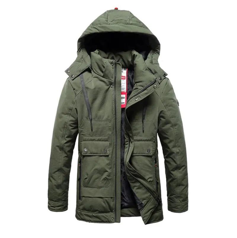 Winter Heren Dikker Jas Casual Capuchon Warm Windjack Parka's Man - Zwart