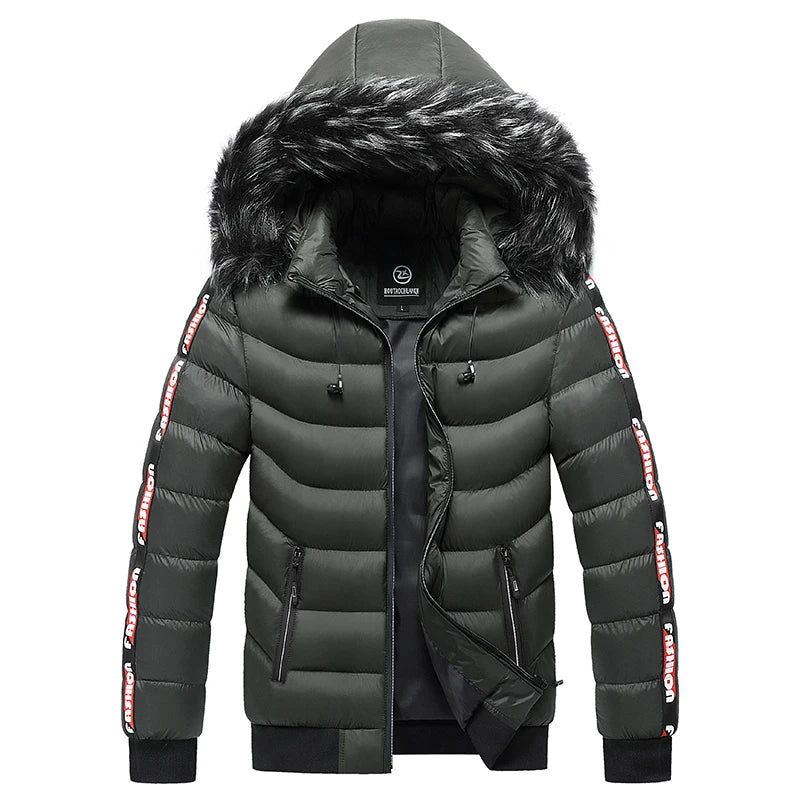 Winter Heren Fluwelen Parka Jas Bontkraag Capuchon Plus Dikke Warme Jas - Zwart