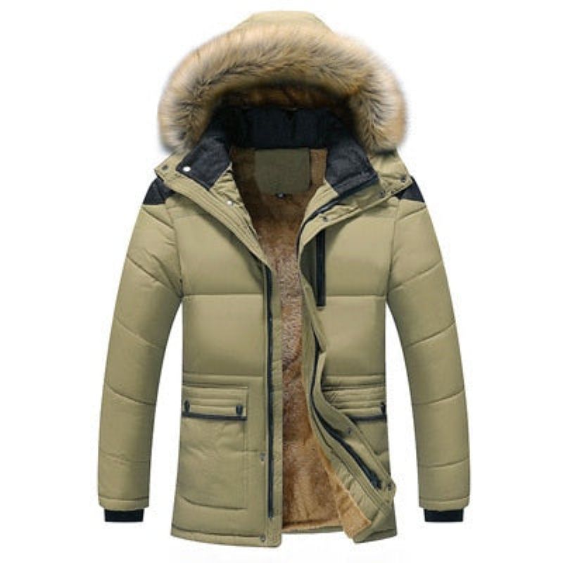 Winter Heren Jas Casual Faux Bontkraag Katoen Thermische Parka's Man Fleece Warm Windjack Hoodies Jassen - Koffie