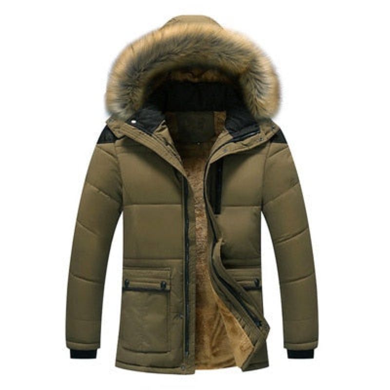 Winter Heren Jas Casual Faux Bontkraag Katoen Thermische Parka's Man Fleece Warm Windjack Hoodies Jassen - Koffie