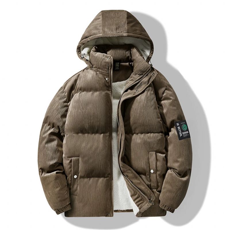 Winterfleece Parka's Heren Gewatteerde Jas Dikke Fleece Jas Casual Effen Opstaande Kraag Mannelijk - Kaki