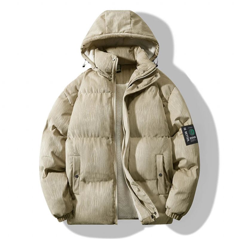 Winterfleece Parka's Heren Gewatteerde Jas Dikke Fleece Jas Casual Effen Opstaande Kraag Mannelijk - Kaki