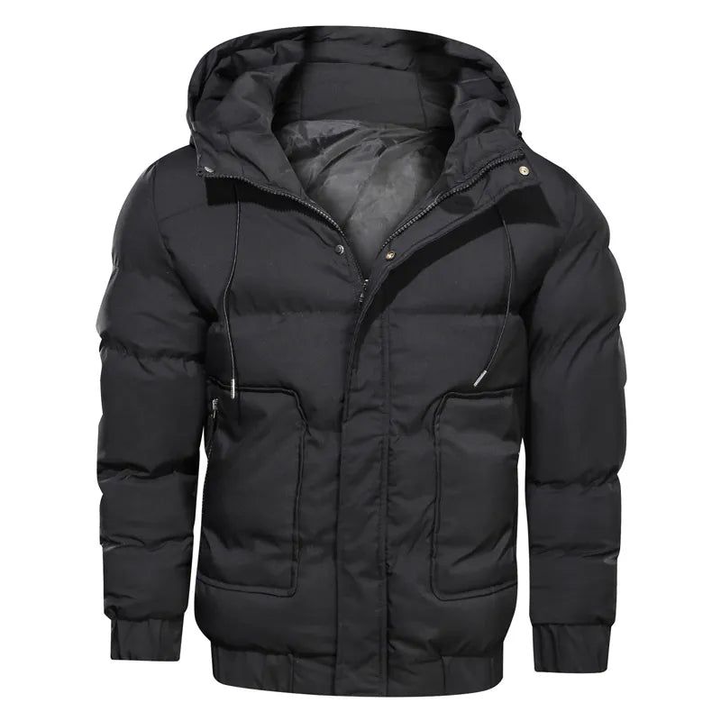 Winterjas Parka's Heren Effen Capuchon Rits Dikker Warme Jassen Waterdichte Herenparka's En - Zwart