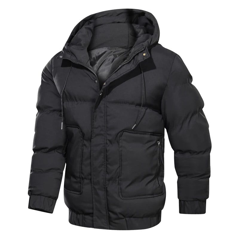 Winterjas Parka's Heren Effen Capuchon Rits Dikker Warme Jassen Waterdichte Herenparka's En - Zwart