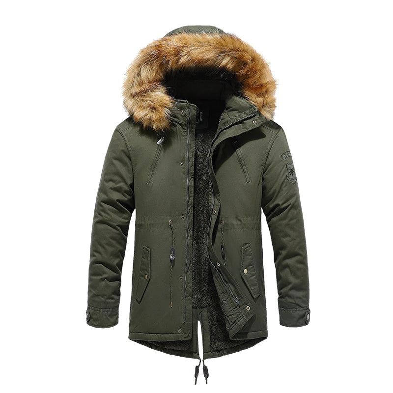 Winterjas Parka's Heren Katoen Dikke Fleece Warme Kraag Parka Met Capuchon Casual Meerdere Zakken Winddichte Jassen - Groen