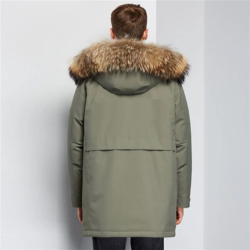 Winterwarm Heren Casual Donsjack Met Capuchon En Bontkraag - Beige