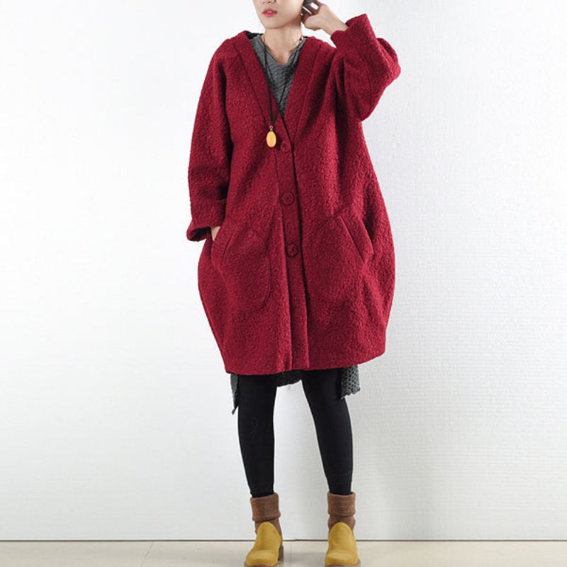 2024 Winter Rode Wollen Jassen Oversized Dames Winteruitloper Origineel Ontwerp - Dames winterjassen