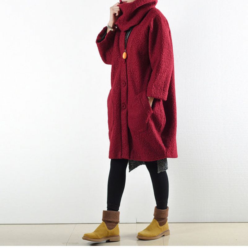 2024 Winter Rode Wollen Jassen Oversized Dames Winteruitloper Origineel Ontwerp - Dames winterjassen