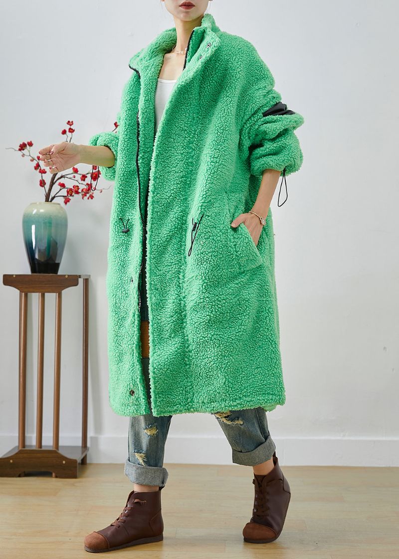 Art Fluorescerend Groen Oversized Fleece-trench Met Trekkoord Winter