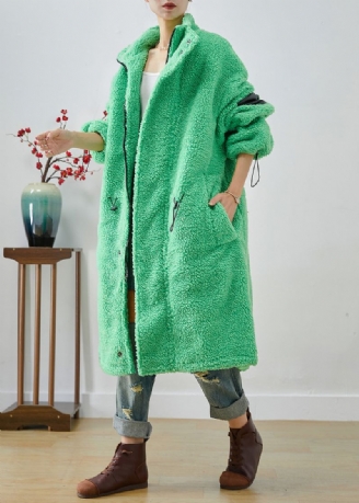 Art Fluorescerend Groen Oversized Fleece-trench Met Trekkoord Winter