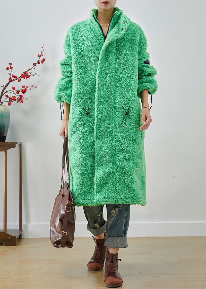 Art Fluorescerend Groen Oversized Fleece-trench Met Trekkoord Winter - Dames winterjassen