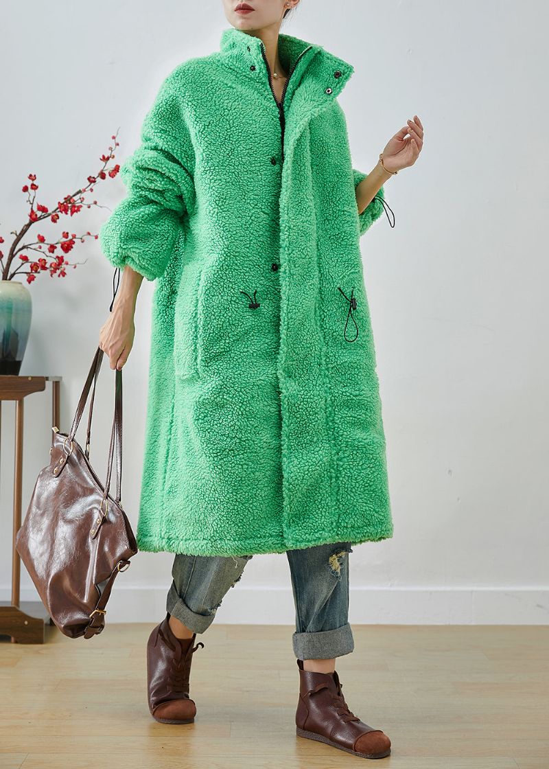 Art Fluorescerend Groen Oversized Fleece-trench Met Trekkoord Winter - Dames winterjassen