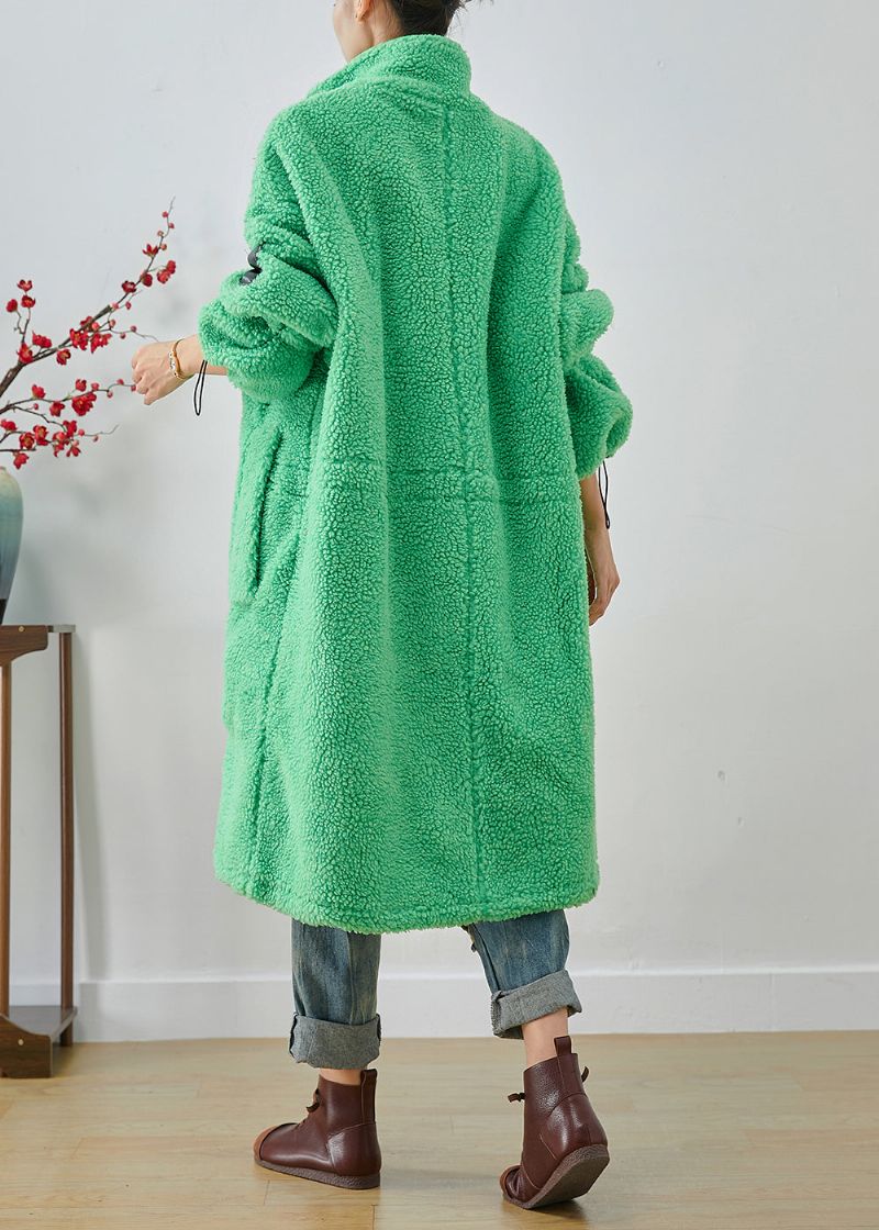 Art Fluorescerend Groen Oversized Fleece-trench Met Trekkoord Winter - Dames winterjassen