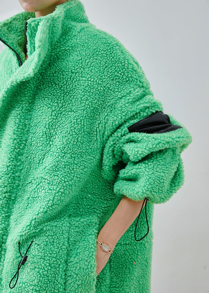 Art Fluorescerend Groen Oversized Fleece-trench Met Trekkoord Winter - Dames winterjassen