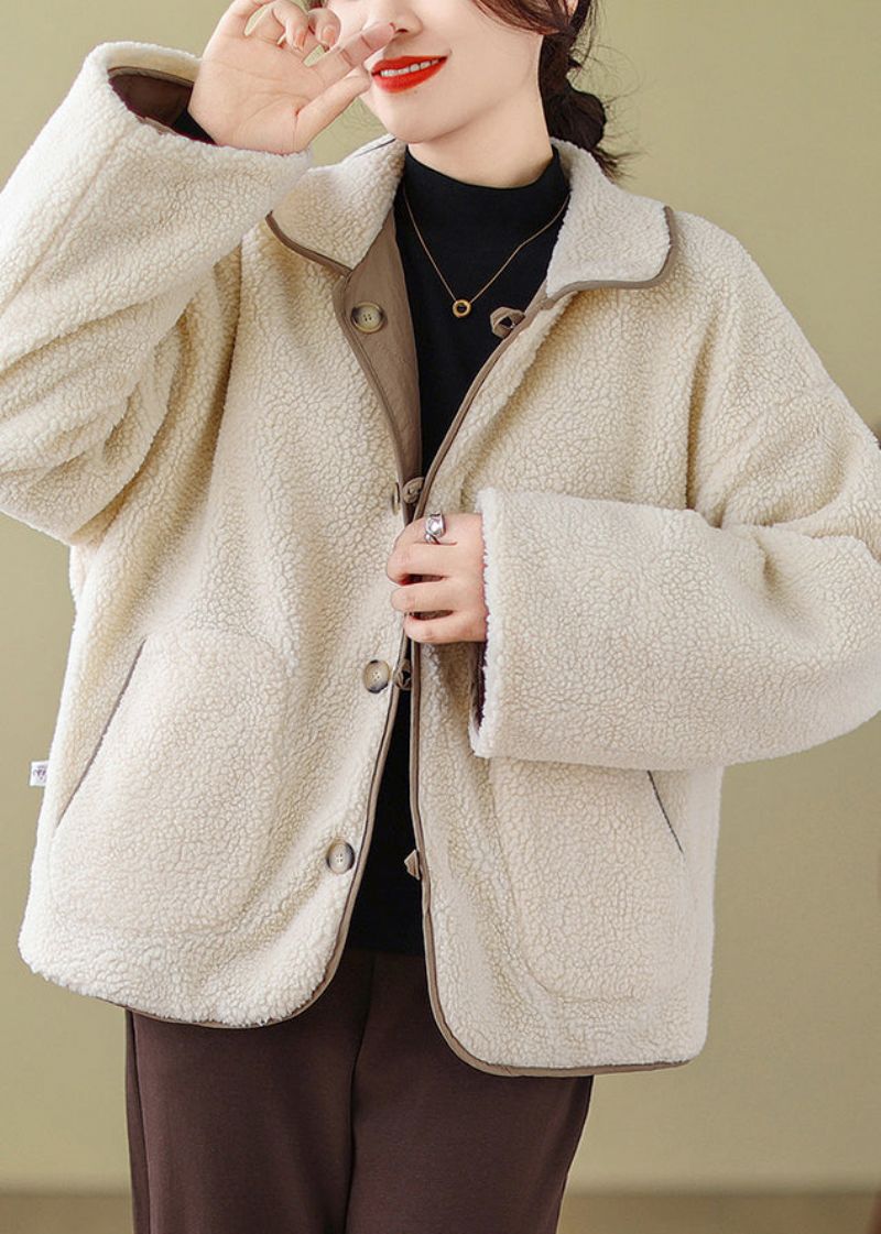 Art Khaki Oversized Slijtage Aan Beide Zijden Fleece-wol Gevoerde Jas Winter - Dames winterjassen