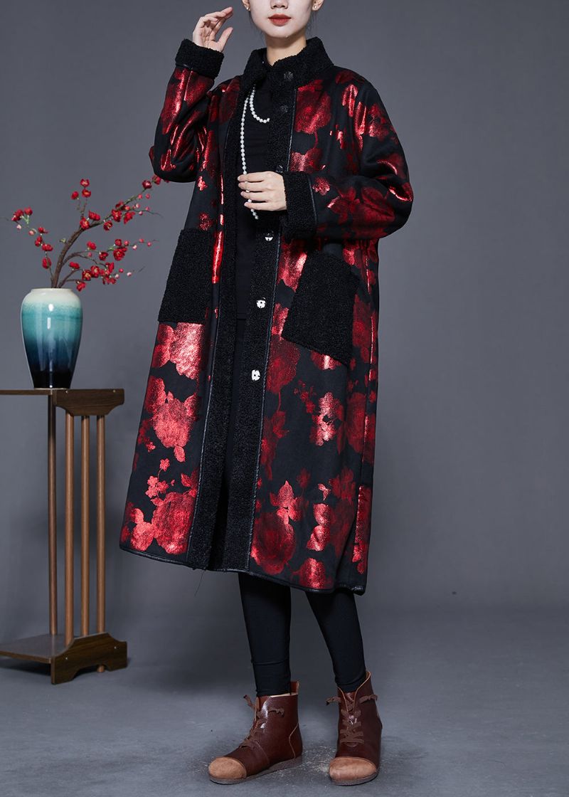 Art Mulberry Print Oversized Fleecewol Gevoerde Jassen Winter - Dames winterjassen