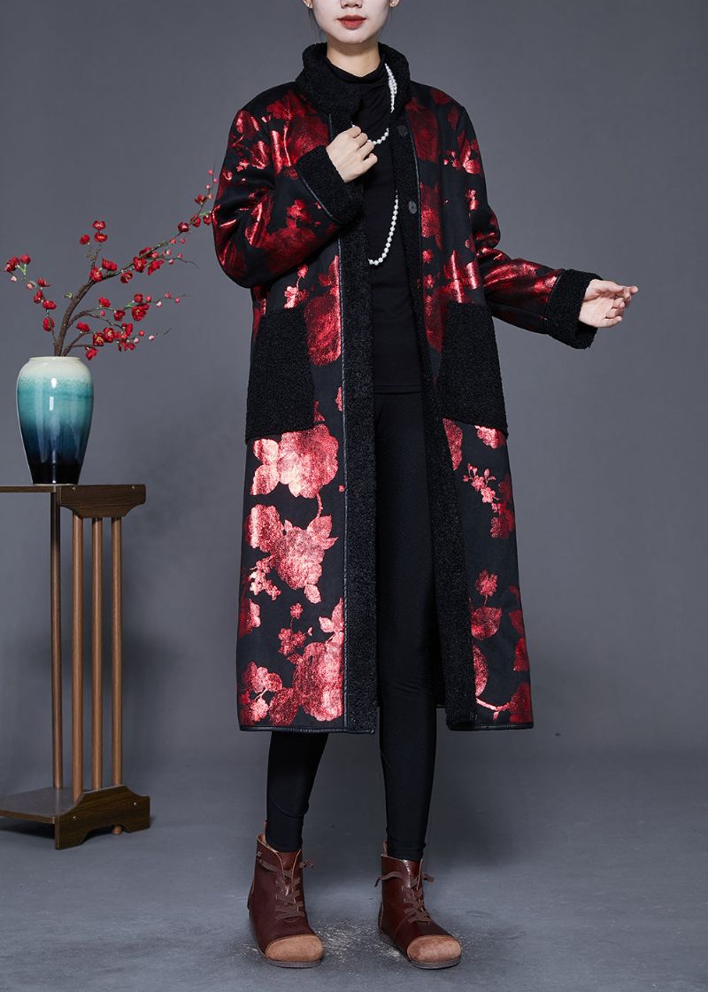 Art Mulberry Print Oversized Fleecewol Gevoerde Jassen Winter - Dames winterjassen