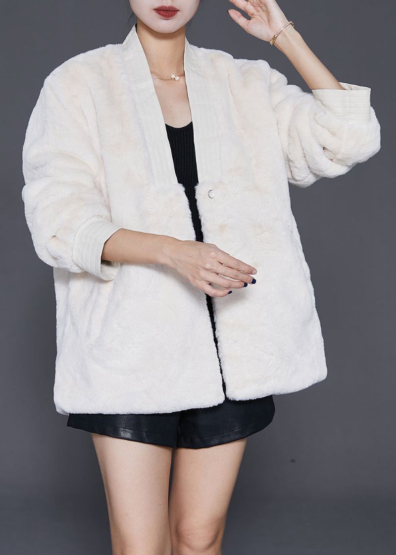 Art White Oversized Warme Pluizige Bont Jassen Winter - Dames winterjassen