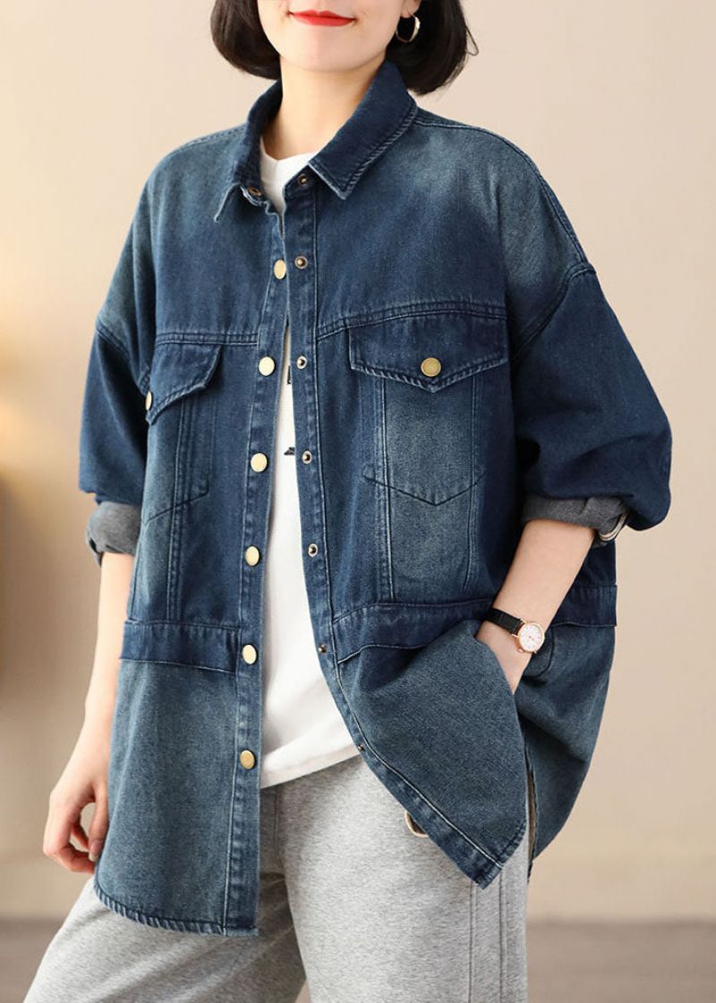 Biologische Blauwe Oversized Patchworkzakken Katoenen Denimjassen Lente