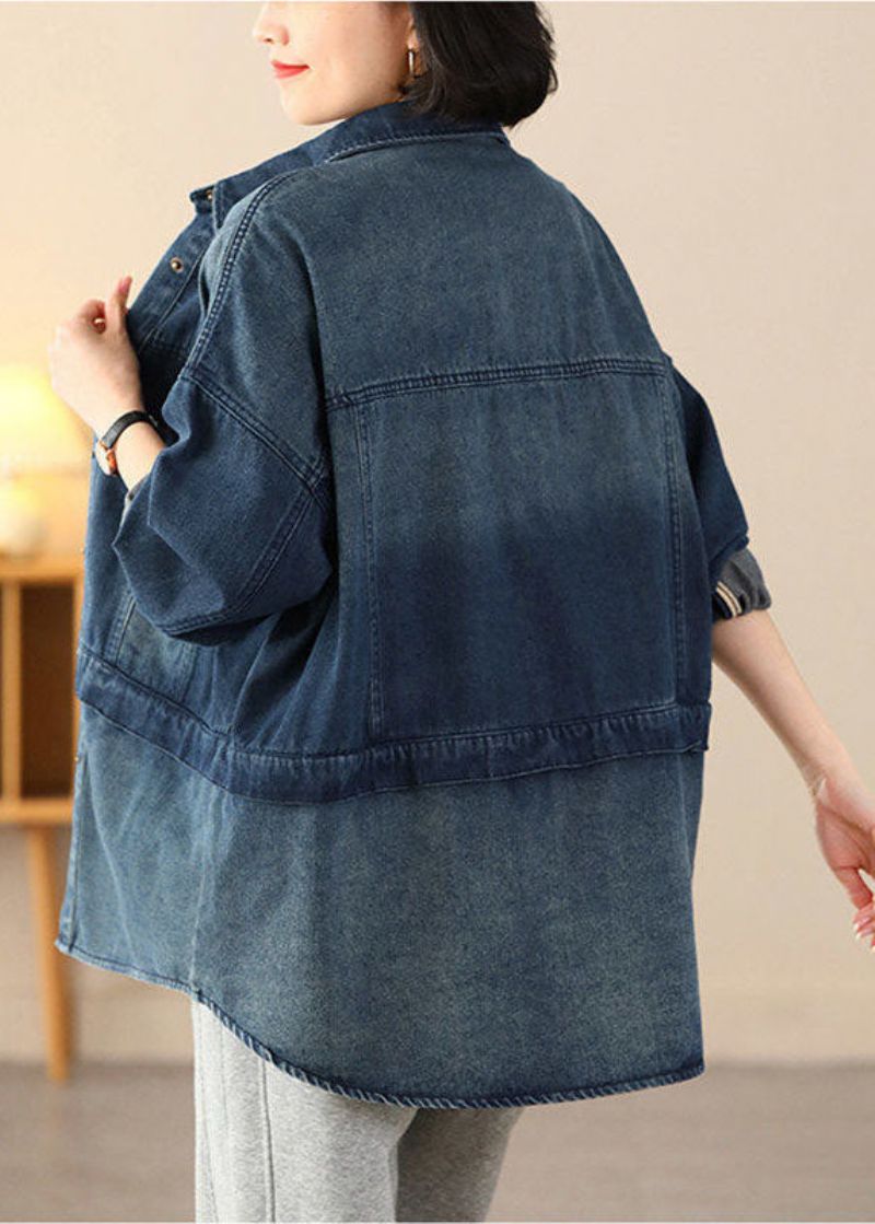 Biologische Blauwe Oversized Patchworkzakken Katoenen Denimjassen Lente - Dames winterjassen