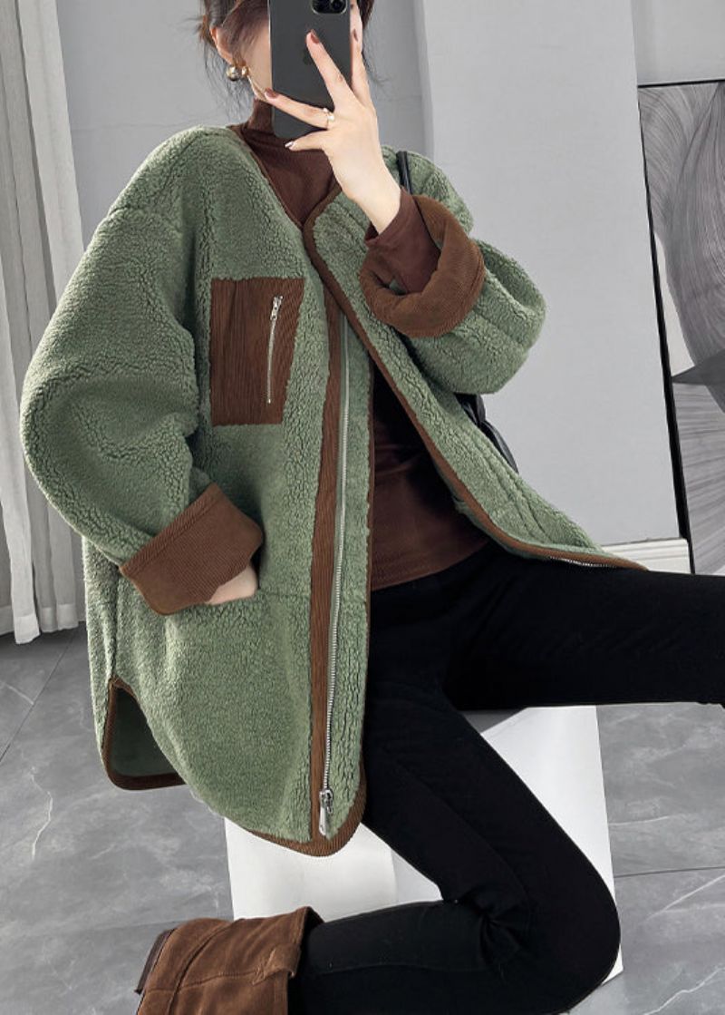 Biologische Groene Oversized Patchwork Teddyjas Van Namaakbont Winter