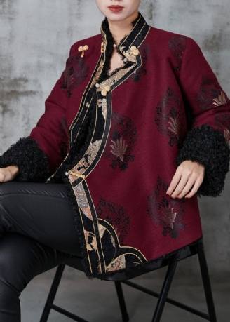 Biologische Moerbei-jacquard Warme Fleece Jas In Chinese Stijl Lente