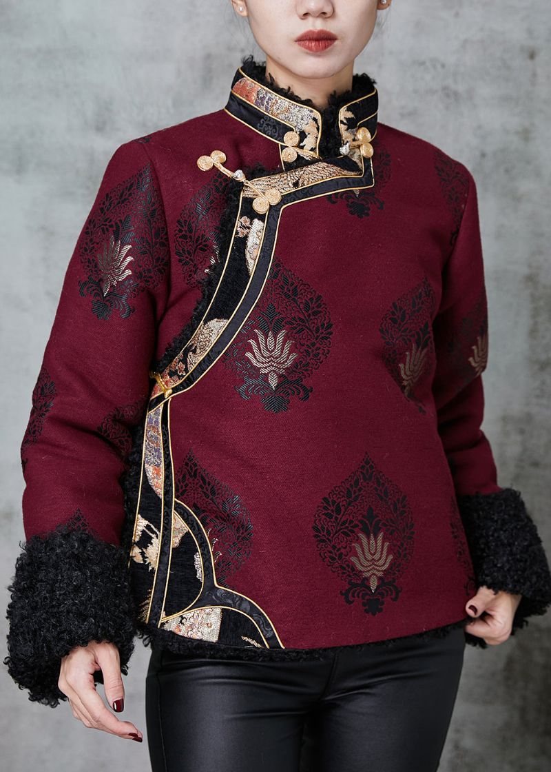 Biologische Moerbei-jacquard Warme Fleece Jas In Chinese Stijl Lente - Dames winterjassen